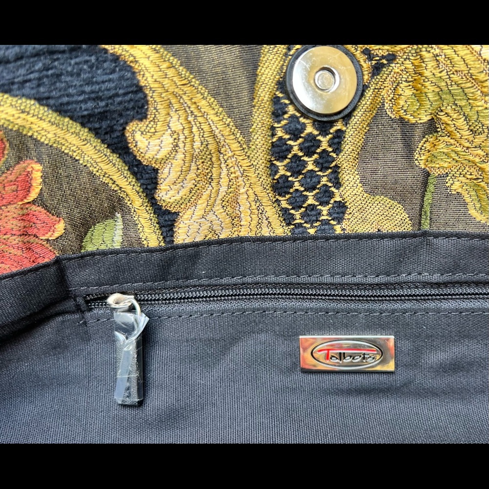 Vtg 90s Talbots Tapestry Handbag Bamboo Handles - Picture 6 of 6
